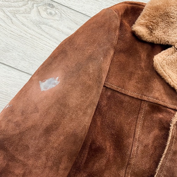 True Vintage 70's Sears Suede Leather Sherpa Western BoHo Jacket Coat - Picture 5 of 10